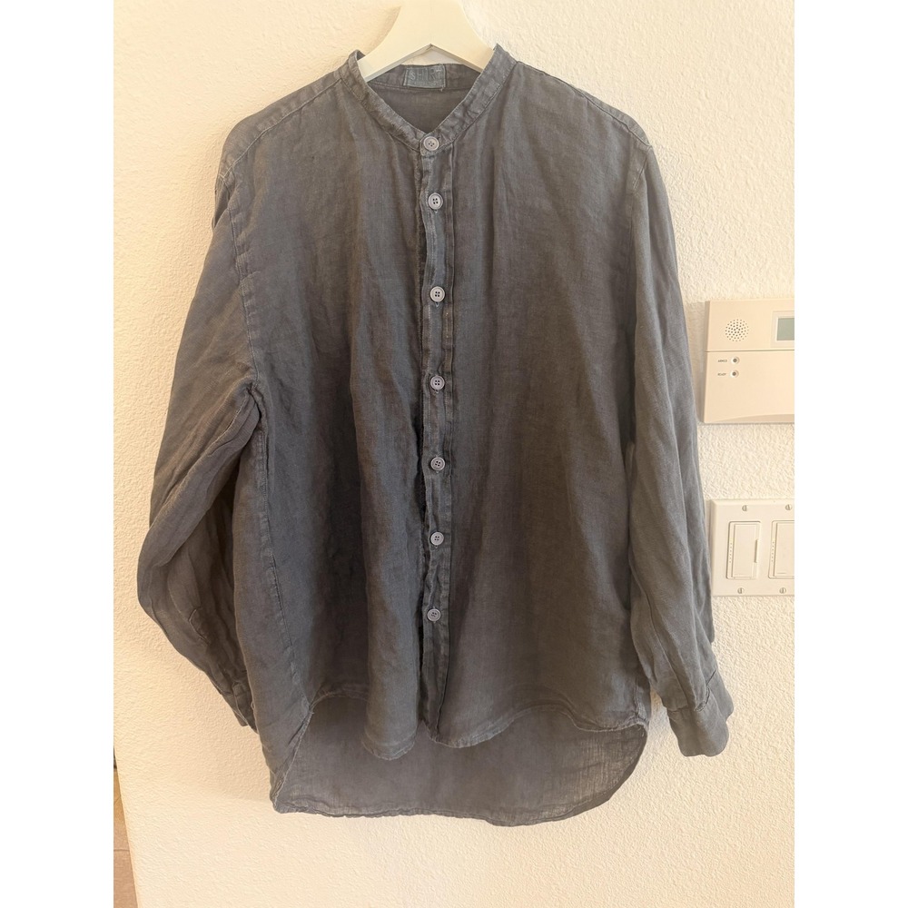CP Shades Shirt Womens Medium Gray 100% Linen Button Front Tunic Top Long Sleeve - Picture 7 of 16
